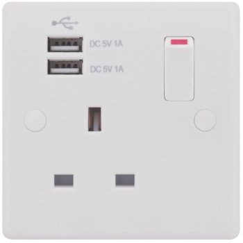 Selectric Smooth 1 Gang 13A Switched Socket with Twin USB Outlet