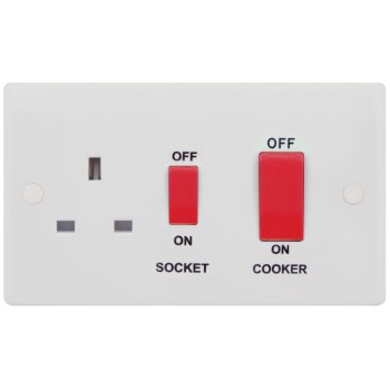Selectric Smooth 45A DP Switch and 13A Switched Socket with Red Rockers