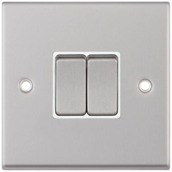 Selectric 7M-Pro Satin Chrome 2 Gang 10A 2 Way Switch with White Insert