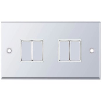 Selectric 7M-Pro Polished Chrome 4 Gang 10A 2 Way Switch with White Insert