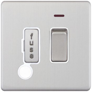 Selectric 5M-Plus Satin Chrome 13A DP Switched Fused Connection Unit with Flex Outlet, Neon, and White Insert