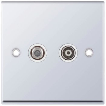 Selectric 7M-Pro Polished Chrome 2 Gang Satellite and TV/FM Socket with White Insert