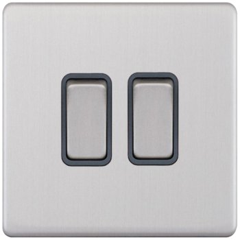 Selectric 5M-Plus Screwless Satin Chrome 2 Gang 10A 2 Way Switch with Grey Insert