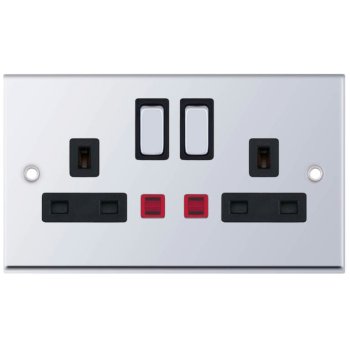 Selectric 7M-Pro Polished Chrome 2 Gang 13A DP Switched Socket with Neon and Black Insert
