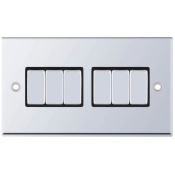 Selectric 7M-Pro Polished Chrome 6 Gang 10A 2 Way Switch with Black Insert