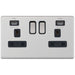 Selectric 5M-Plus Satin Chrome 2 Gang 13A Switched Socket with USB Outlet and Black Insert