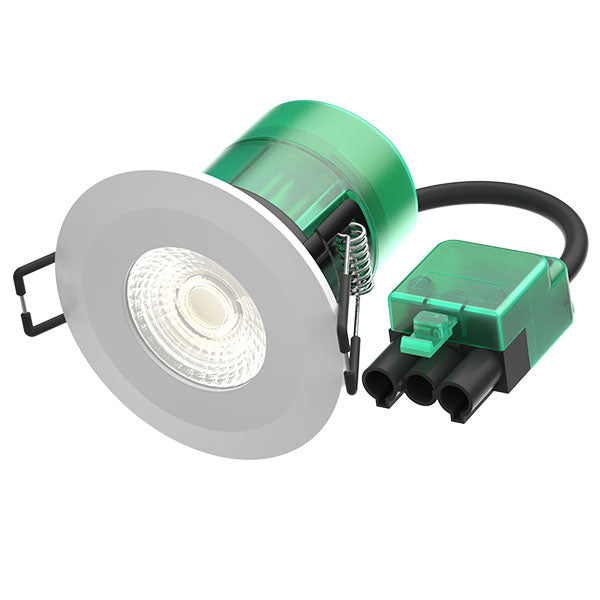 Bell 10499 6W Firestay LED Integrated Fixed Downlight, Incl White & Satin Bezel - 2700K, 40° Beam Angle - Plug & Play Fitting 575lm