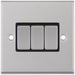 Selectric 7M-Pro Satin Chrome 3 Gang 10A 2 Way Switch with Black Insert