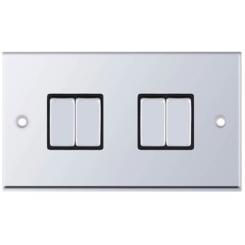 Selectric 7M-Pro Polished Chrome 4 Gang 10A 2 Way Switch with Black Insert