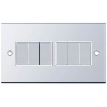 Selectric 5M Polished Chrome 6 Gang 10A 2 Way Switch with White Insert