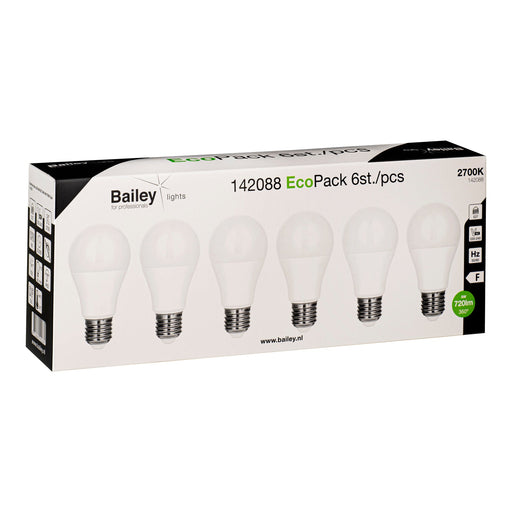 Bailey - 142088 - EcoPack 6pcs LED A60 E27 8W (55W) 720lm 827 Opal Light Bulbs Bailey - The Lamp Company