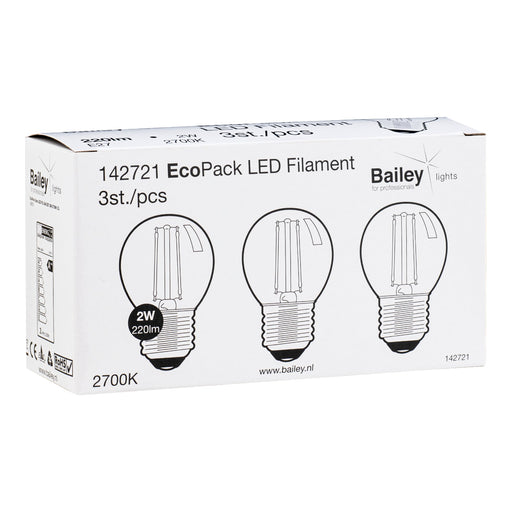 Bailey - 142721 - EcoPack 3pcs LED FIL G45 E27 2W (22W) 220lm 827 Clear Light Bulbs Bailey - The Lamp Company