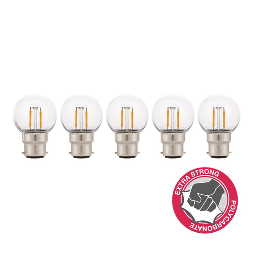 Bailey - 144083 - EcoPack 5pcs LED FIL Safe G45 B22d 2W (19W) 180lm 827 PC Cle Light Bulbs Bailey - The Lamp Company