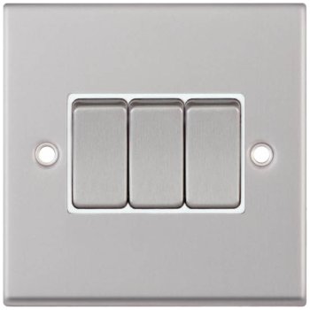 Selectric 7M-Pro Satin Chrome 3 Gang 10A 2 Way Switch with White Insert