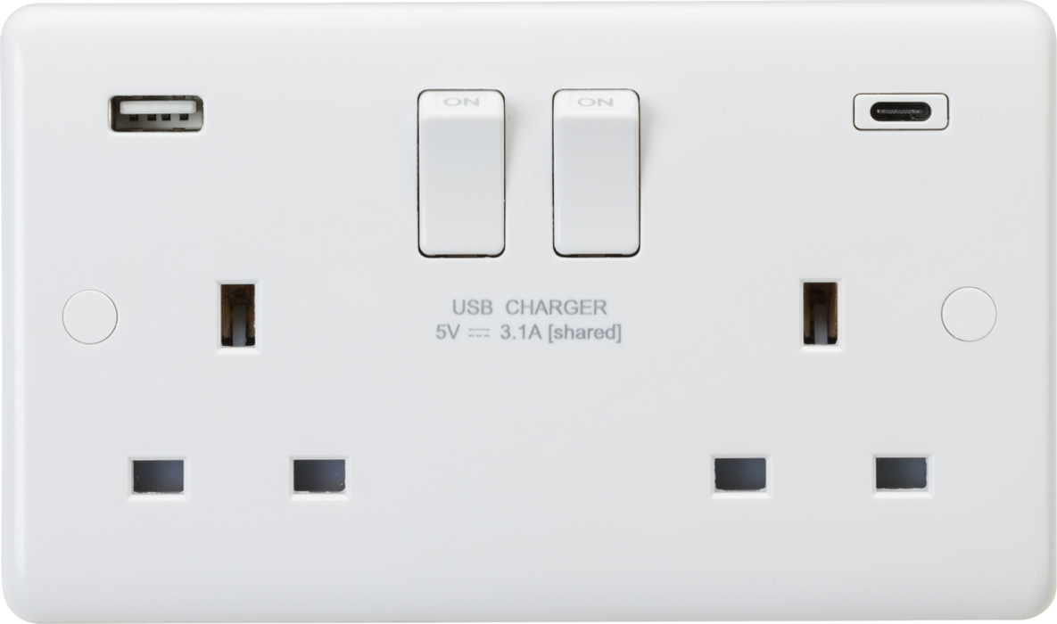 Knightsbridge CU9931D 13A 2G DP Switched Socket with Dual USB A+C [5V DC 3.1A shared] Max. 15.5W