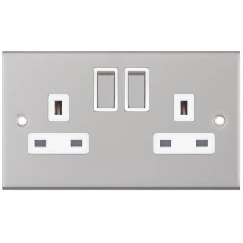 Selectric 5M Satin Chrome 2 Gang 13A DP Switched Socket with White Insert