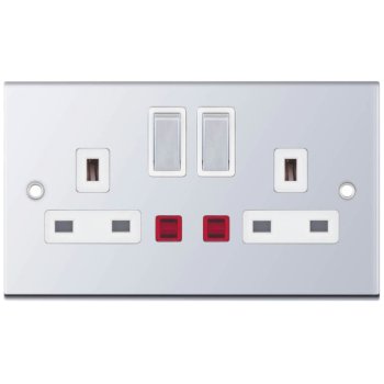 Selectric 5M Polished Chrome 2 Gang 13A DP Switched Socket with Neon and White Insert