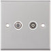 Selectric 7M-Pro Satin Chrome 2 Gang Satellite and TV/FM Socket with White Insert