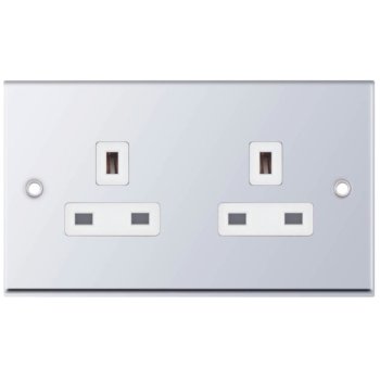 Selectric 7M-Pro Polished Chrome 2 Gang 13A Unswitched Socket with White Insert
