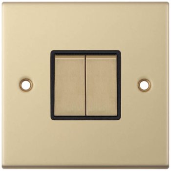 Selectric 5M Satin Brass 2 Gang 10A 2 Way Switch with Black Insert