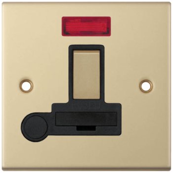 Selectric 5M Satin Brass 13A DP Switched Fused Connection Unit with Flex Outlet, Neon, and Black Insert