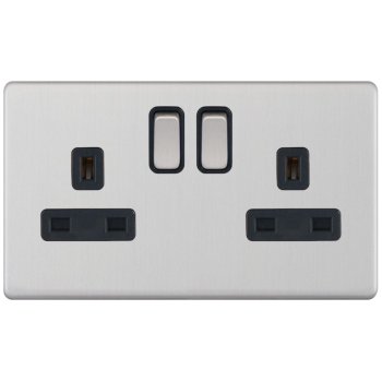 Selectric 5M-Plus Satin Chrome 2 Gang 13A DP Switched Socket with Black Insert