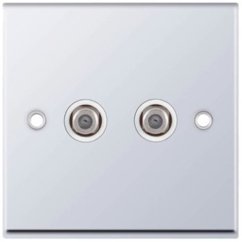 Selectric 7M-Pro Polished Chrome 2 Gang Satellite Socket with White Insert