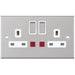 Selectric 5M Satin Chrome 2 Gang 13A DP Switched Socket with Neon and White Insert