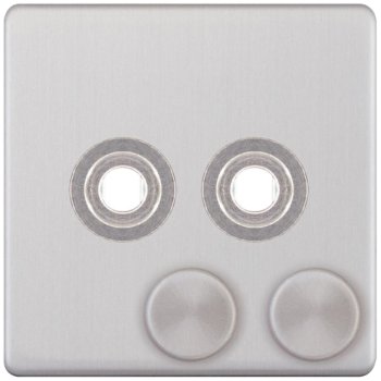 Selectric 5M-Plus Screwless Satin Chrome 1 Gang Twin Aperture Dimmer Plate with Matching Knobs