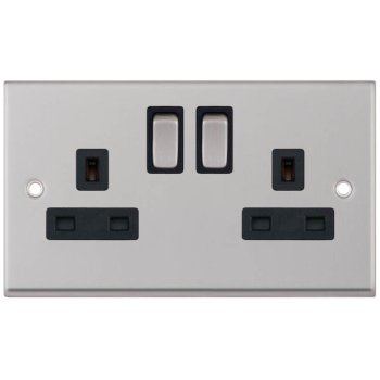 Selectric 7M-Pro Satin Chrome 2 Gang 13A DP Switched Socket with Black Insert