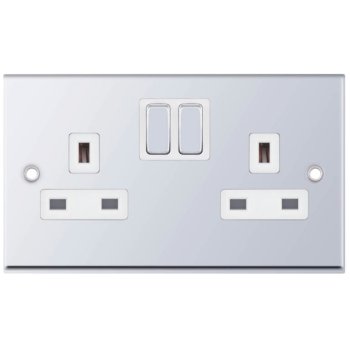 Selectric 7M-Pro Polished Chrome 2 Gang 13A Switched Socket with White Insert