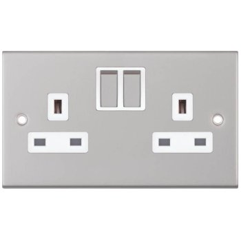 Selectric 5M Satin Chrome 2 Gang 13A Switched Socket with White Insert