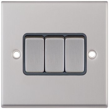 Selectric 7M-Pro Satin Chrome 3 Gang 10A 2 Way Switch with Grey Insert