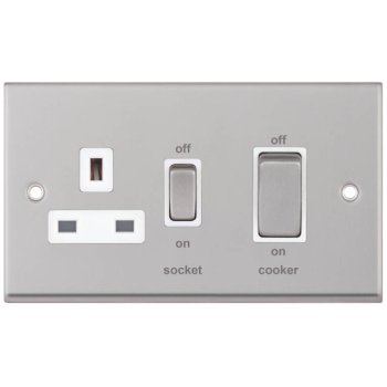 Selectric 7M-Pro Satin Chrome 45A DP Switch and 13A Switched Socket with White Insert