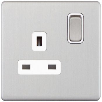 Selectric 5M-Plus Satin Chrome 1 Gang 13A DP Switched Socket with White Insert