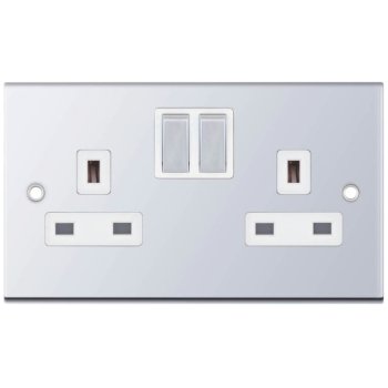 Selectric 5M Polished Chrome 2 Gang 13A Switched Socket with White Insert
