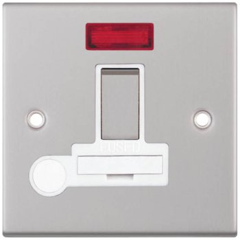 Selectric 5M Satin Chrome 13A DP Switched Fused Connection Unit with Flex Outlet, Neon, and White Insert