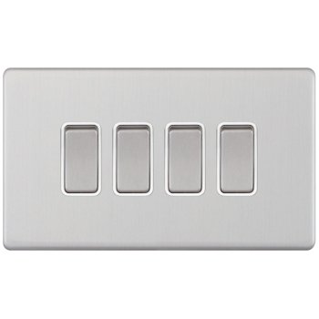 Selectric 5M-Plus Satin Chrome 4 Gang 10A 2 Way Switch with White Insert