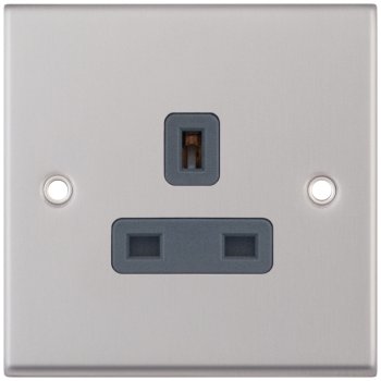 Selectric 7M-Pro Satin Chrome 1 Gang 13A Unswitched Socket with Grey Insert