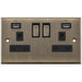 Selectric 7M-Pro Antique Brass 2 Gang 13A Switched Socket with USB Outlet and Black Insert