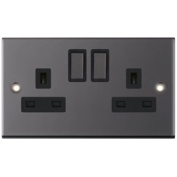 Selectric 5M Black Nickel 2 Gang 13A DP Switched Socket with Black Insert