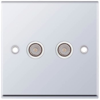 Selectric 7M-Pro Polished Chrome 2 Gang TV/FM Socket with White Insert