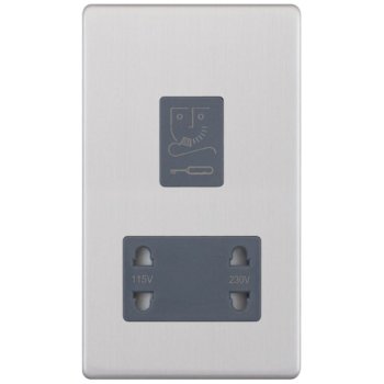 Selectric 5M-Plus Screwless Satin Chrome 115/230V Dual Voltage Shaver Socket with Grey Insert
