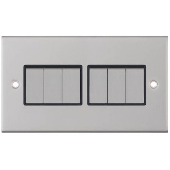 Selectric 5M Satin Chrome 6 Gang 10A 2 Way Switch with Black Insert