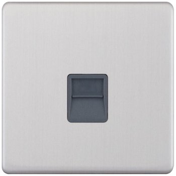 Selectric 5M-Plus Screwless Satin Chrome 1 Gang Telephone Secondary Socket with Grey Insert