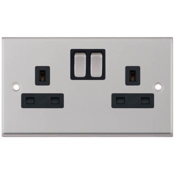 Selectric 7M-Pro Satin Chrome 2 Gang 13A Switched Socket with Black Insert