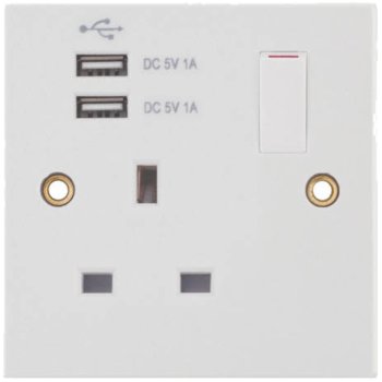 Selectric Square 1 Gang 13A Switched Socket with Twin USB Outlet