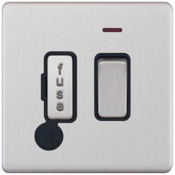 Selectric 5M-Plus Satin Chrome 13A DP Switched Fused Connection Unit with Flex Outlet, Neon, and Black Insert