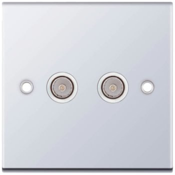 Selectric 5M Polished Chrome 2 Gang TV/FM Socket with White Insert