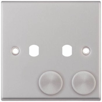 Selectric 7M-Pro Satin Chrome 1 Gang Twin Aperture Dimmer Plate with Matching Knobs